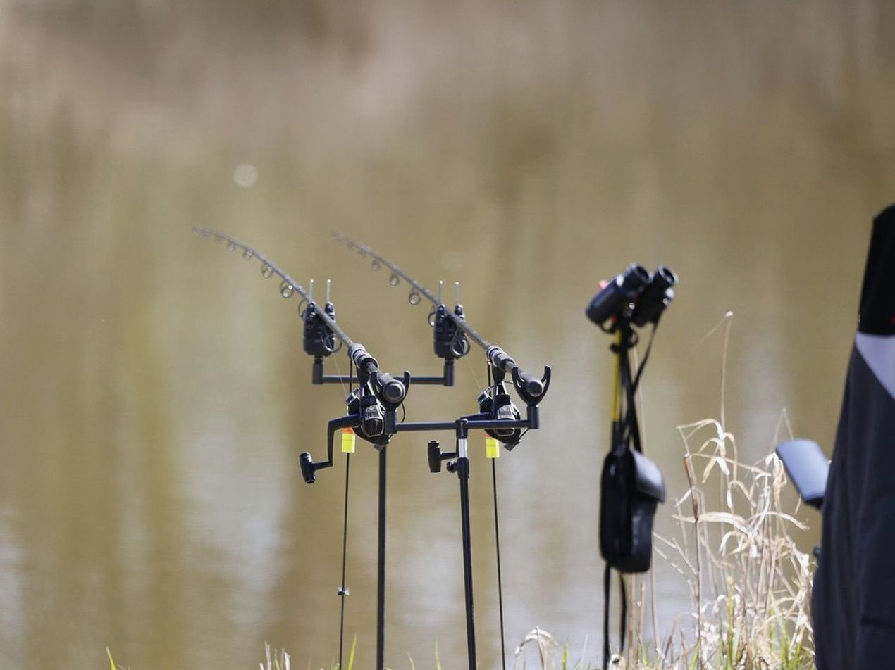 Angler, nehir kıyısında oltasını atarken çekilişe hazırlık yapıyor